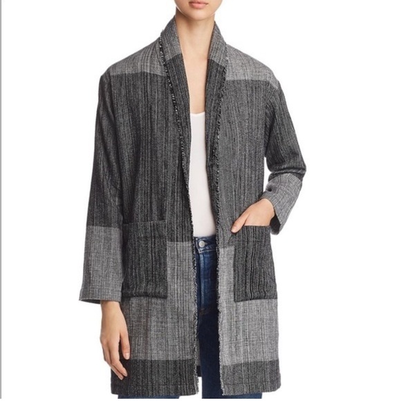 Eileen Fisher -women’s organic cotton grey/black Shawl  collar jacket size L /XL - Picture 2 of 7